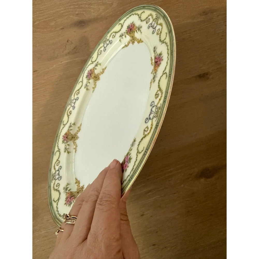 Noritake Smartnis Vintage Oval Serving Platter Floral Baskets Gold Trim Japan